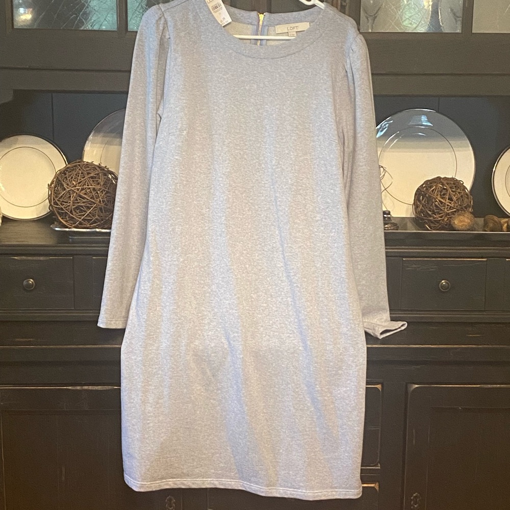 LOFT 12 Blue Heather Puff Sleeve Sweater Dress NWT